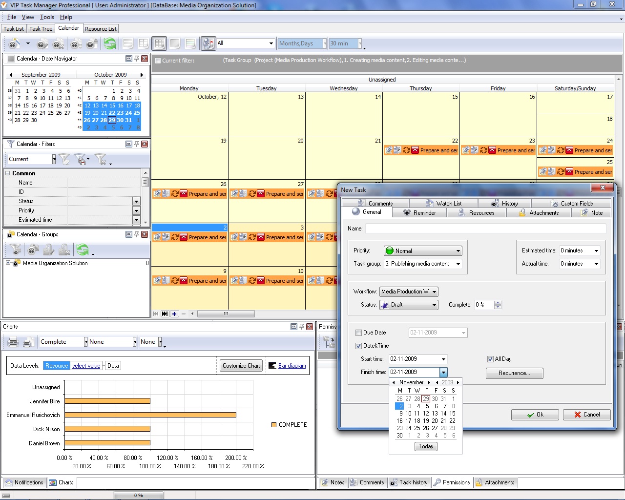 Project management calendar